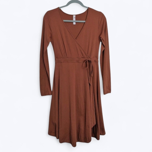 Indigenous Wrap Dress Rust Brown 100% Organic Cotton Size Small Made in Peru - Picture 1 of 5